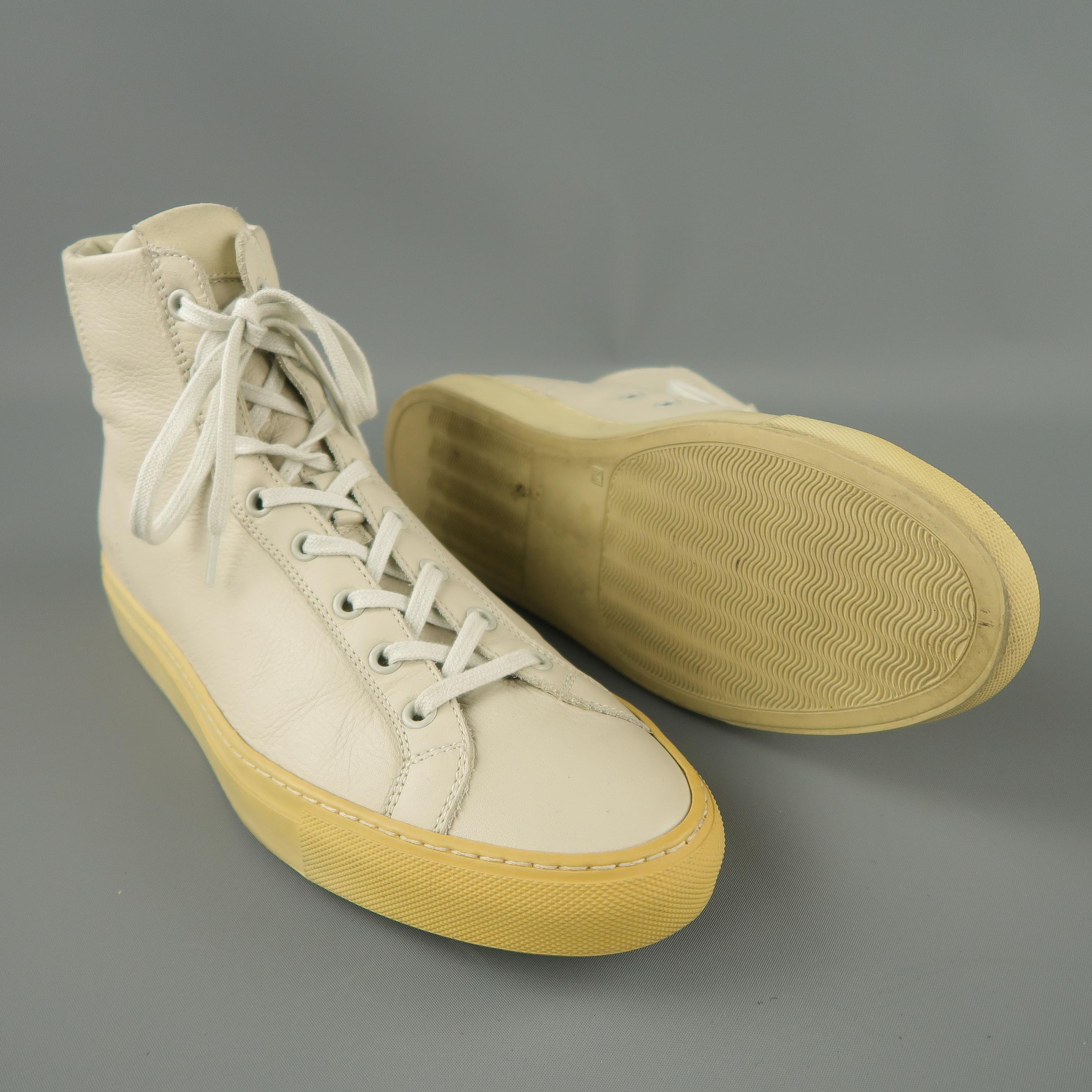 Beige COMMON PROJECTS Size 7 Ivory Solid Leather High Top Sneakers
