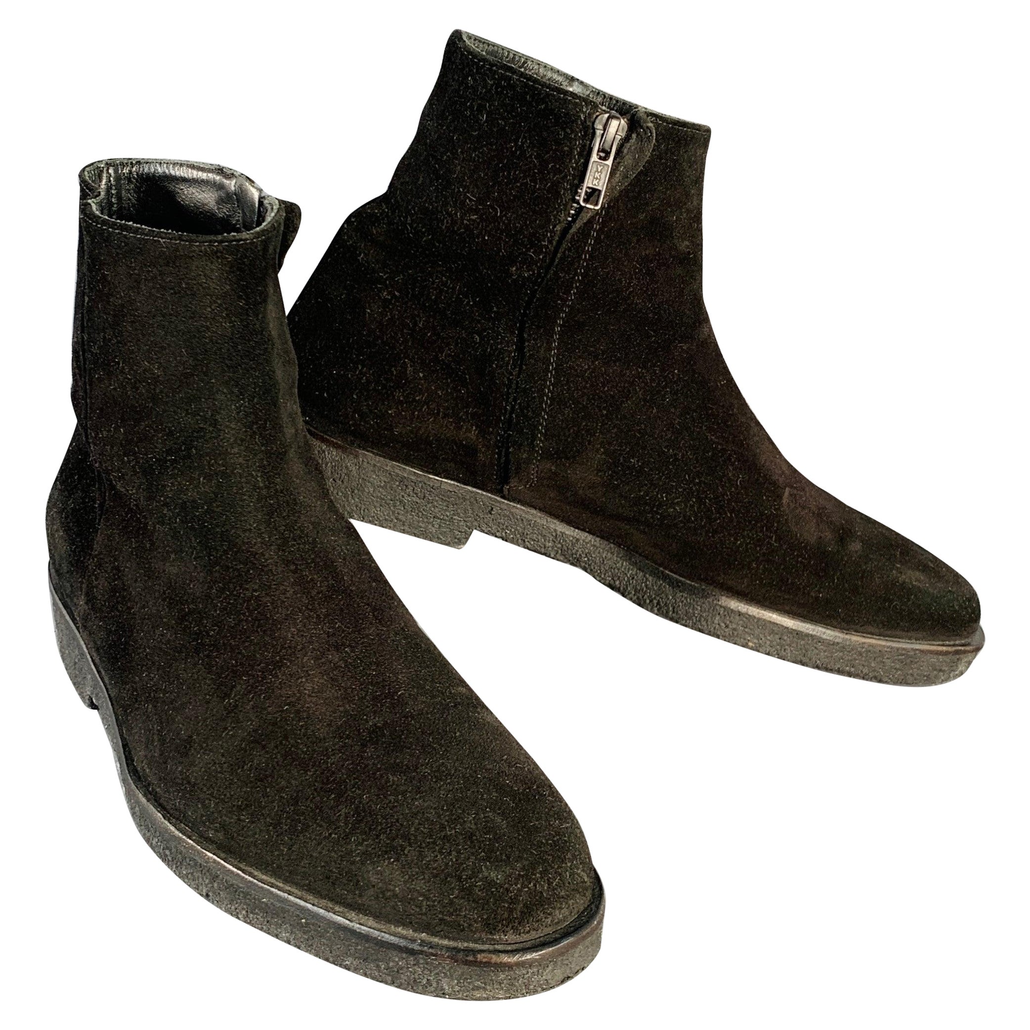 COMMON PROJECTS Size 8 Black Suede Side Zipper Ankle Boots