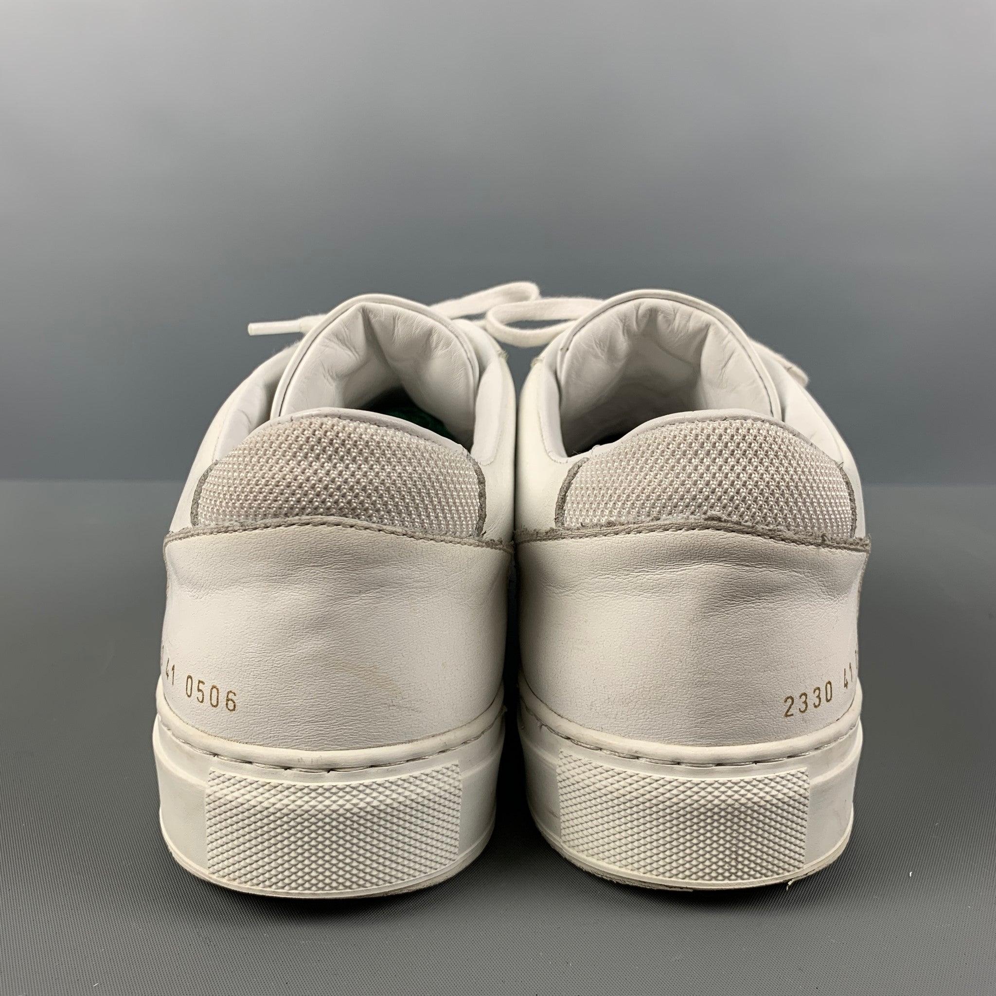 COMMON PROJECTS Size 8 White Mixed Materials Leather Low Top Sneakers In Good Condition In San Francisco, CA