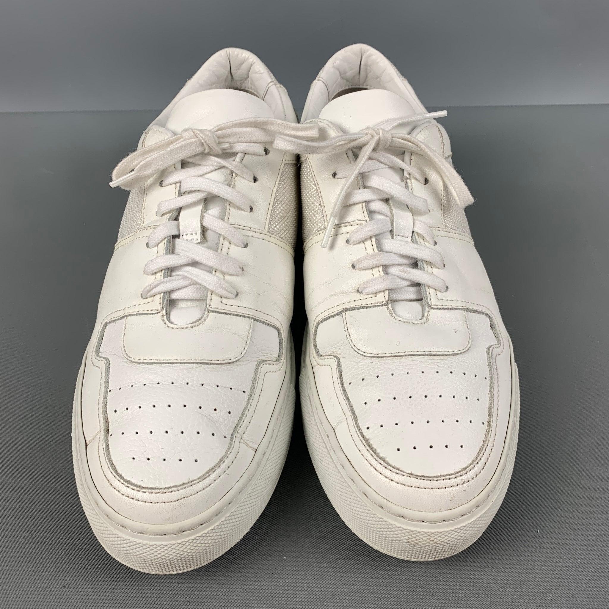 Men's COMMON PROJECTS Size 8 White Mixed Materials Leather Low Top Sneakers