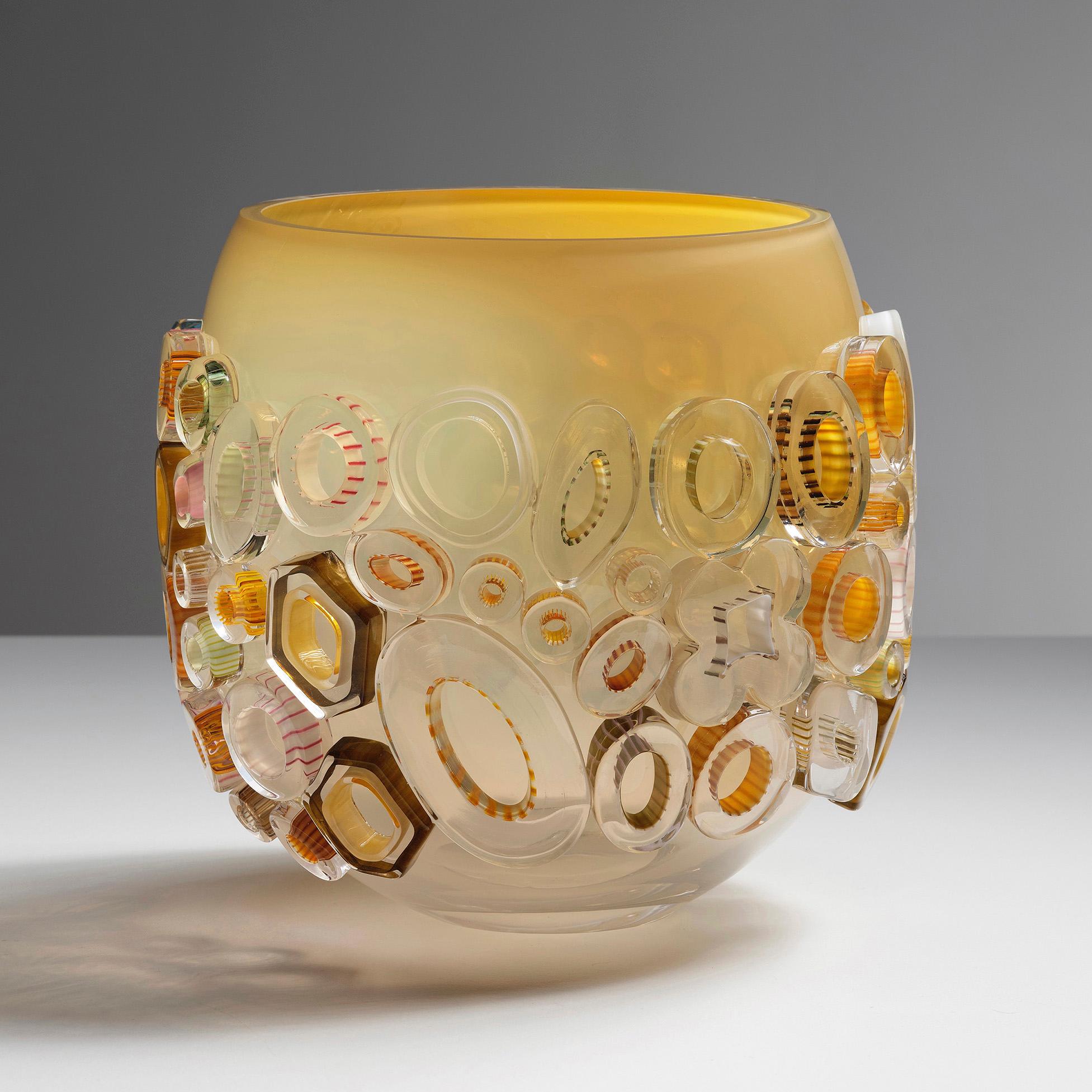 Organic Modern Common Ray Honey Caramel, a Unique Yellow Glass Centrepiece by Sabine Lintzen For Sale