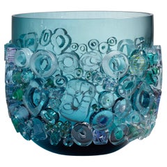 Centre de table en verre bleu turquoise et turquoise Common Ray de Sabine Lintzen