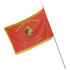 Communist Old Original Flag from 1950s with a Portrait of Vladimir Ilyich Lenin