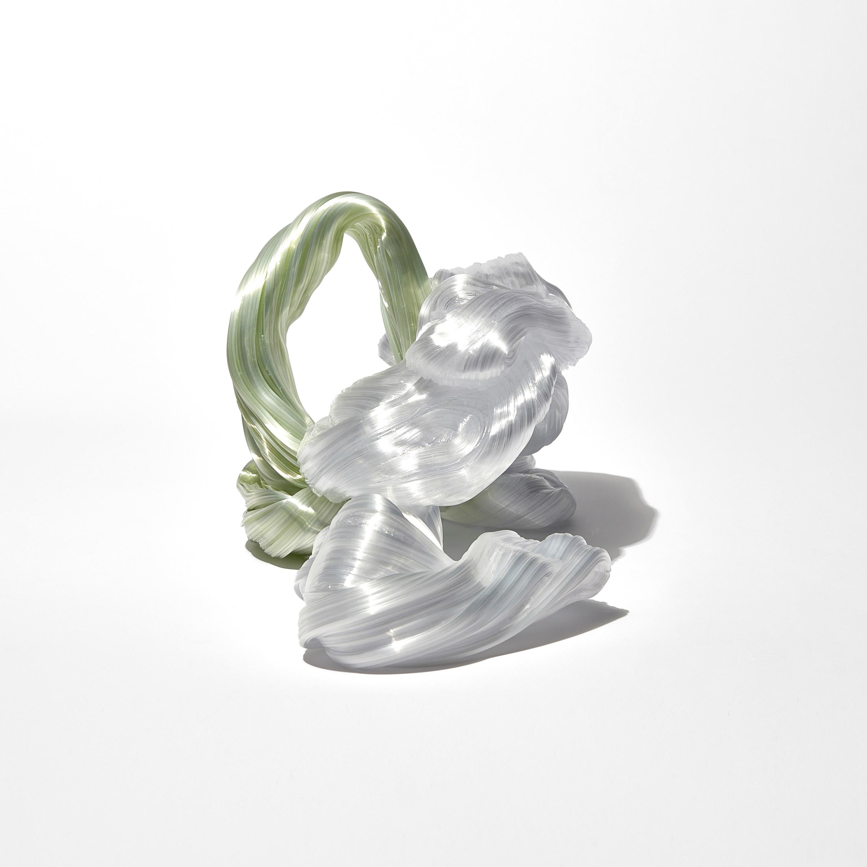Organic Modern Community, abstract white & soft lime green glass artwork by Maria Bang Espersen