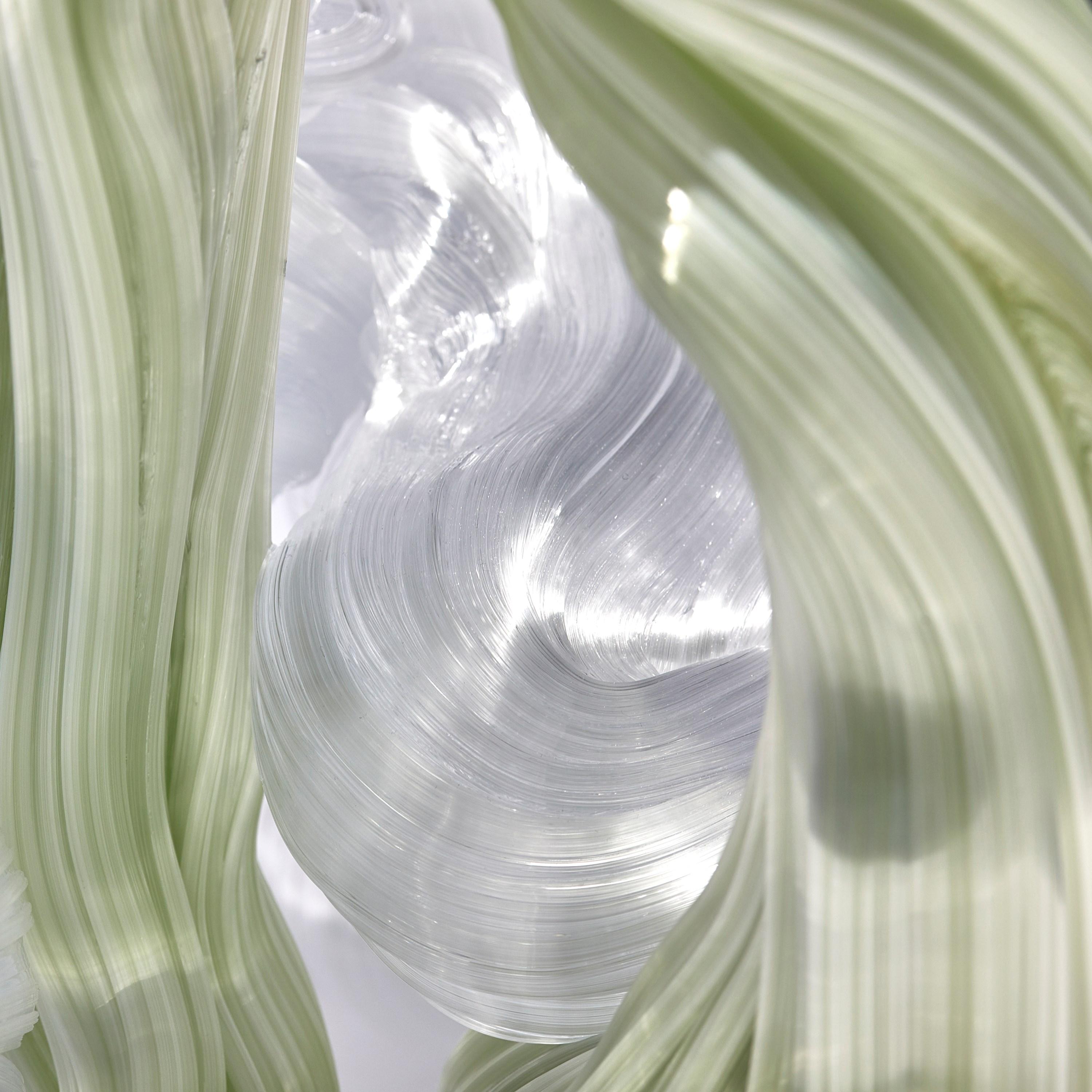 Contemporary Community, abstract white & soft lime green glass artwork by Maria Bang Espersen