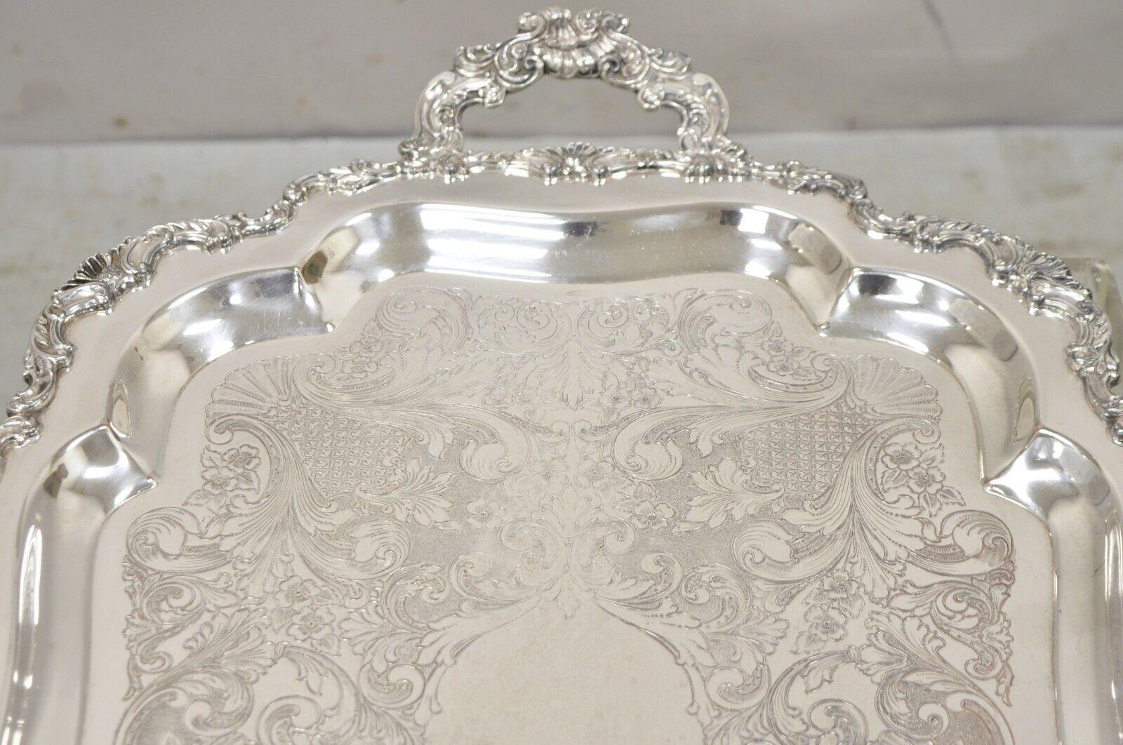 20th Century Community Ascot 0316-10 Silver Plated Ornate Twin Handle Serving Platter Tray For Sale