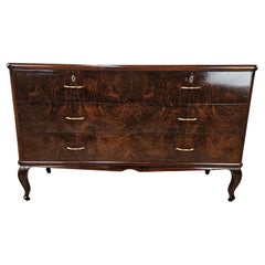 1930s five-drawer wooden dresser with brass handles