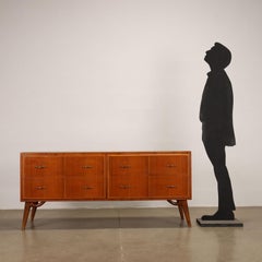 Comò anni 50-60, in teak impiallacciato e vetro, marrone