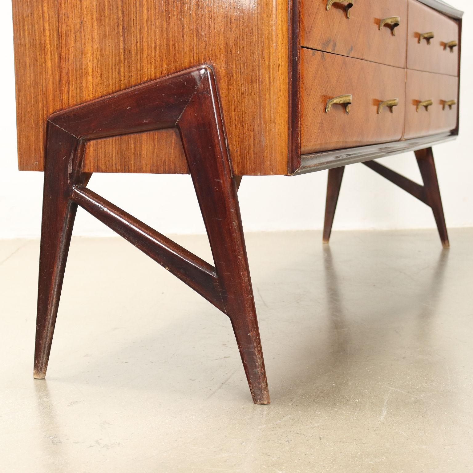 1950s dresser, brown stained beech, and mirror For Sale 5