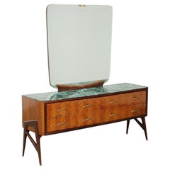 Commode des années 1950 en hêtre teinté brun et miroir