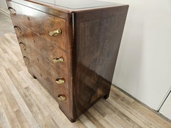 1940s Art Deco dresser made of walnut burl with a black glass top