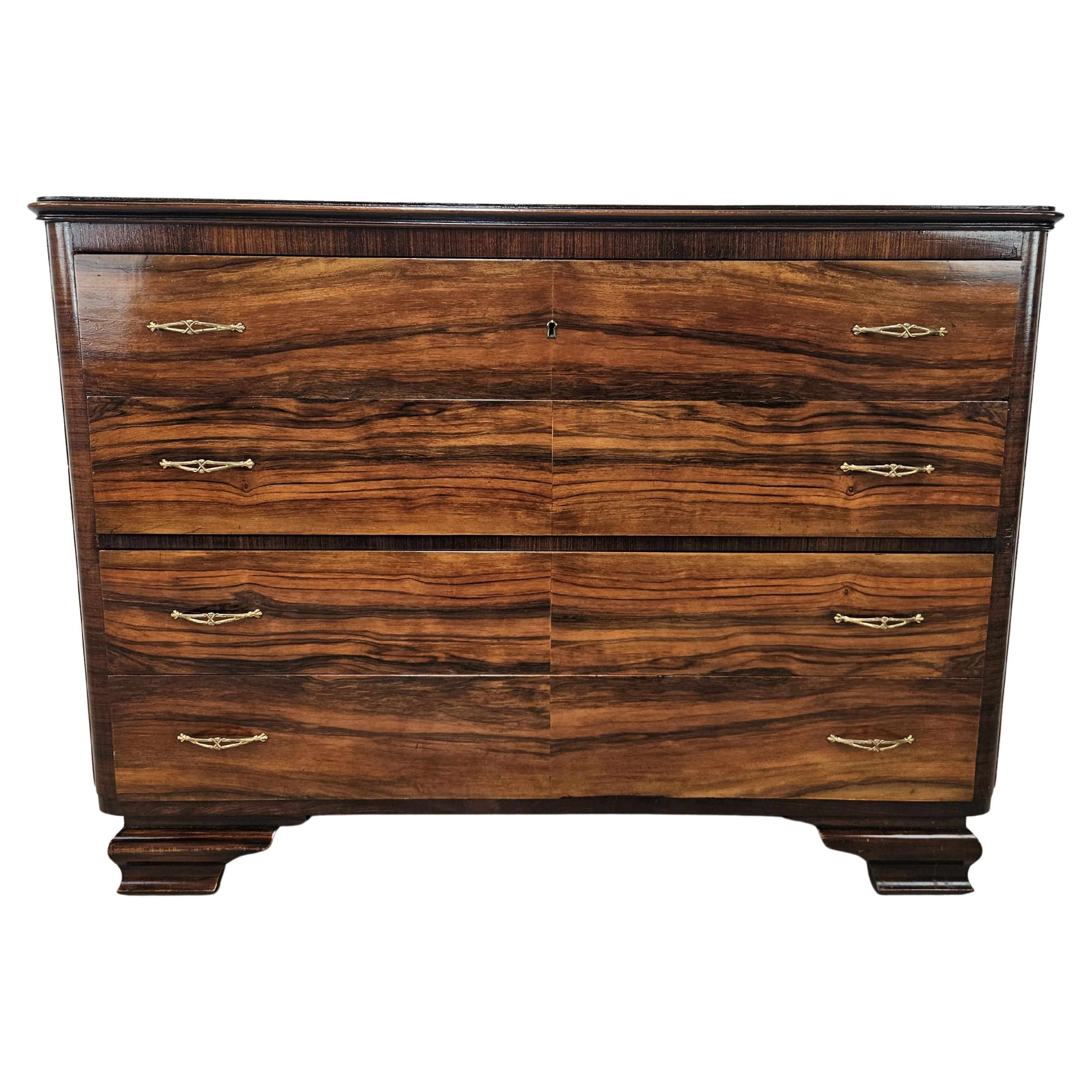 Art Deco Kommode aus Mahagoni-Maser mit vier Schubladen