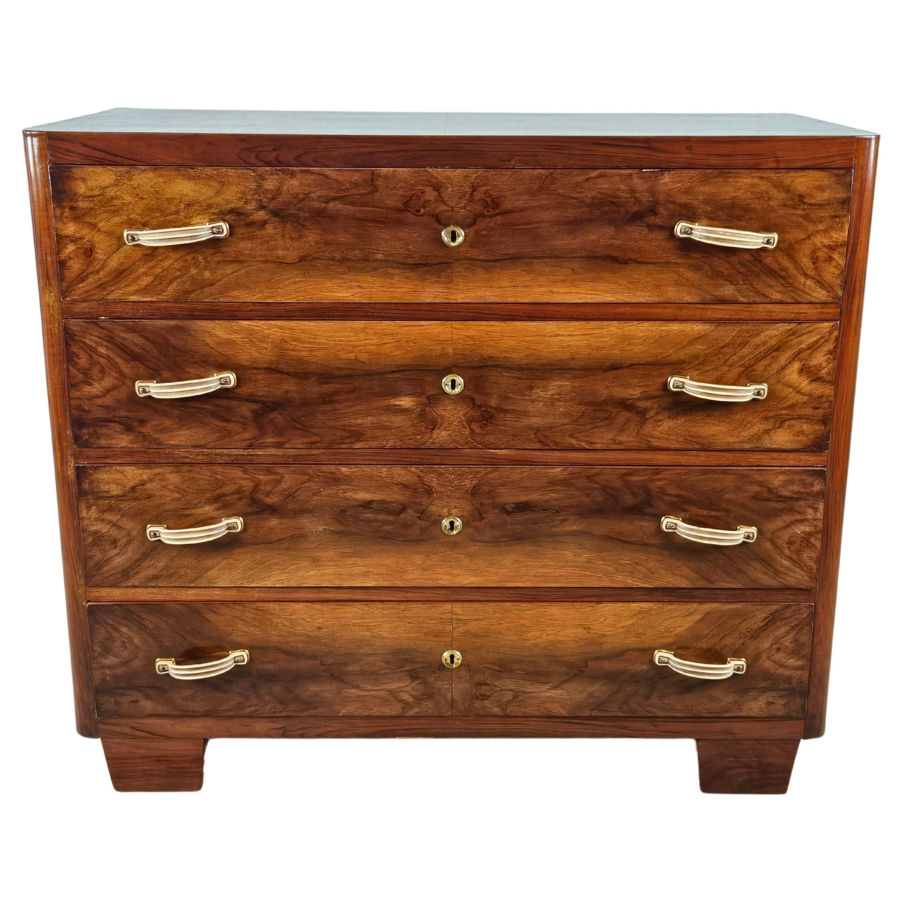 Art Deco walnut-root dresser with four drawers For Sale