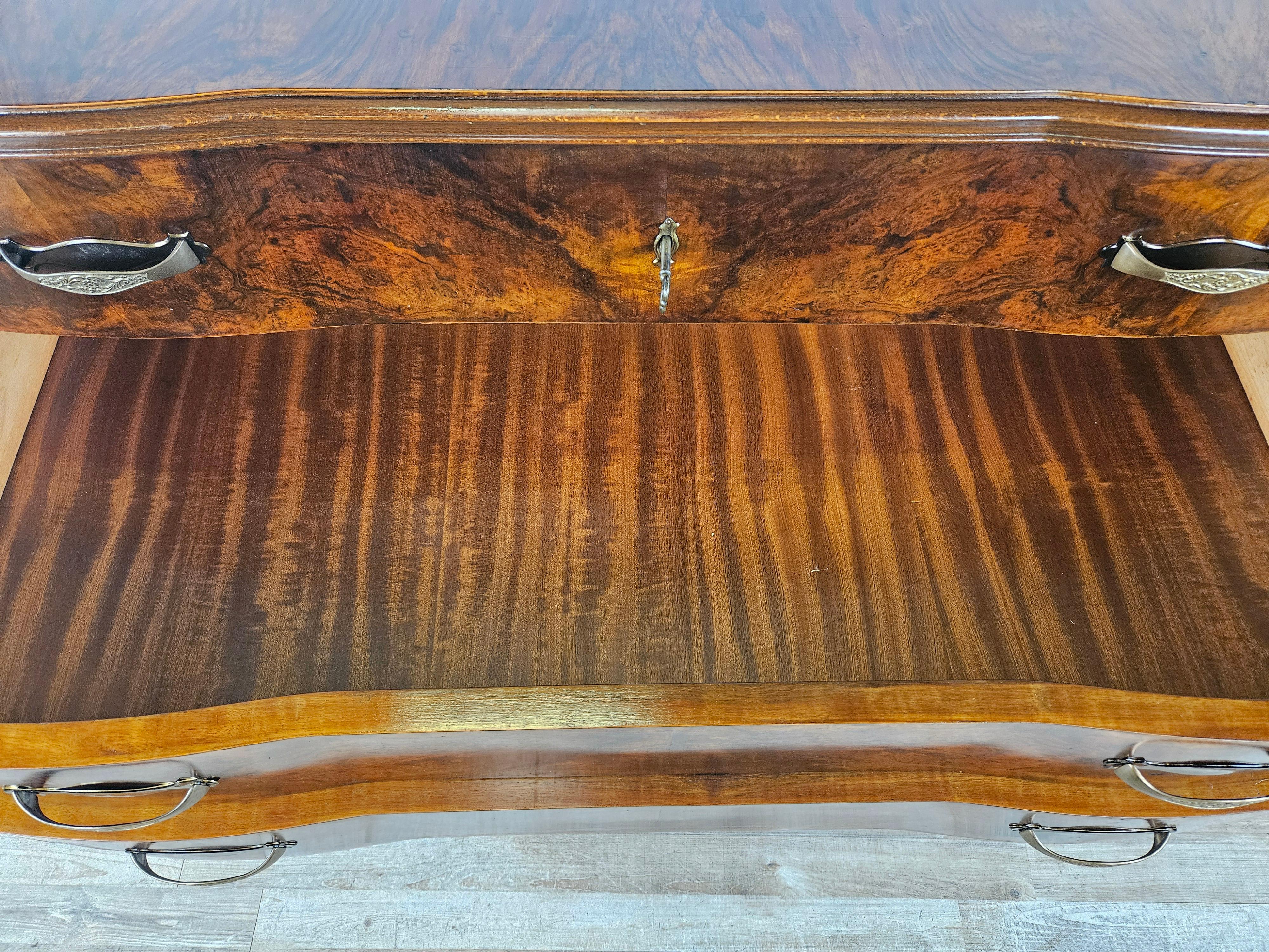 Art Deco walnut burl dresser with three drawers 1940 For Sale 13