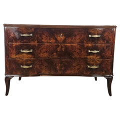 Art Deco walnut burl dresser with three drawers 1940