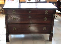 Empire walnut chest of drawers with bronze details, 19th century, Italy