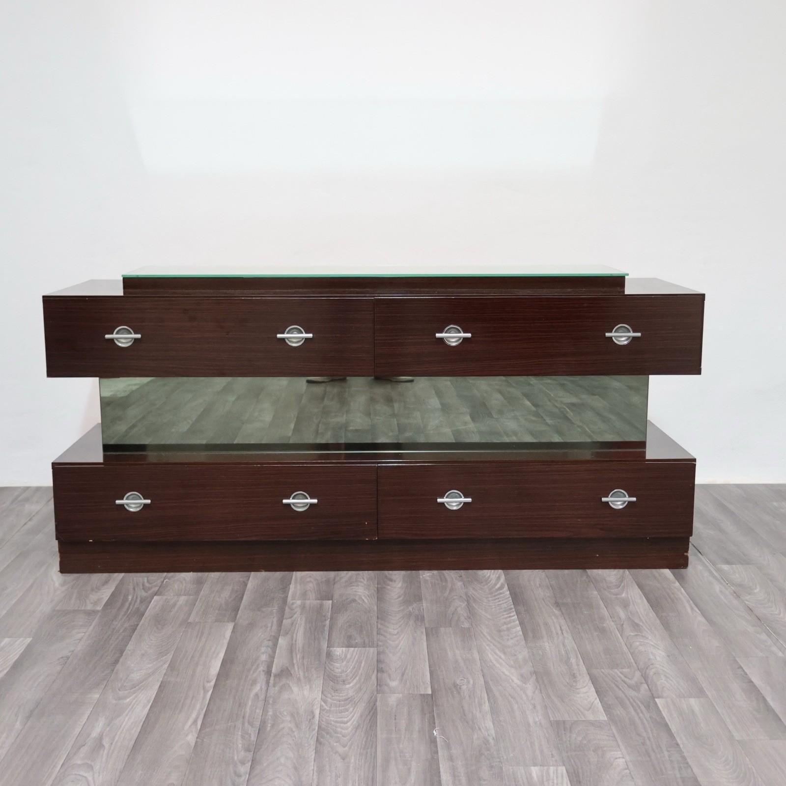 Comò Cassettiera In Ebano Macassar E Specchio Cubic Design Modernariato 1980’s in vendita 6