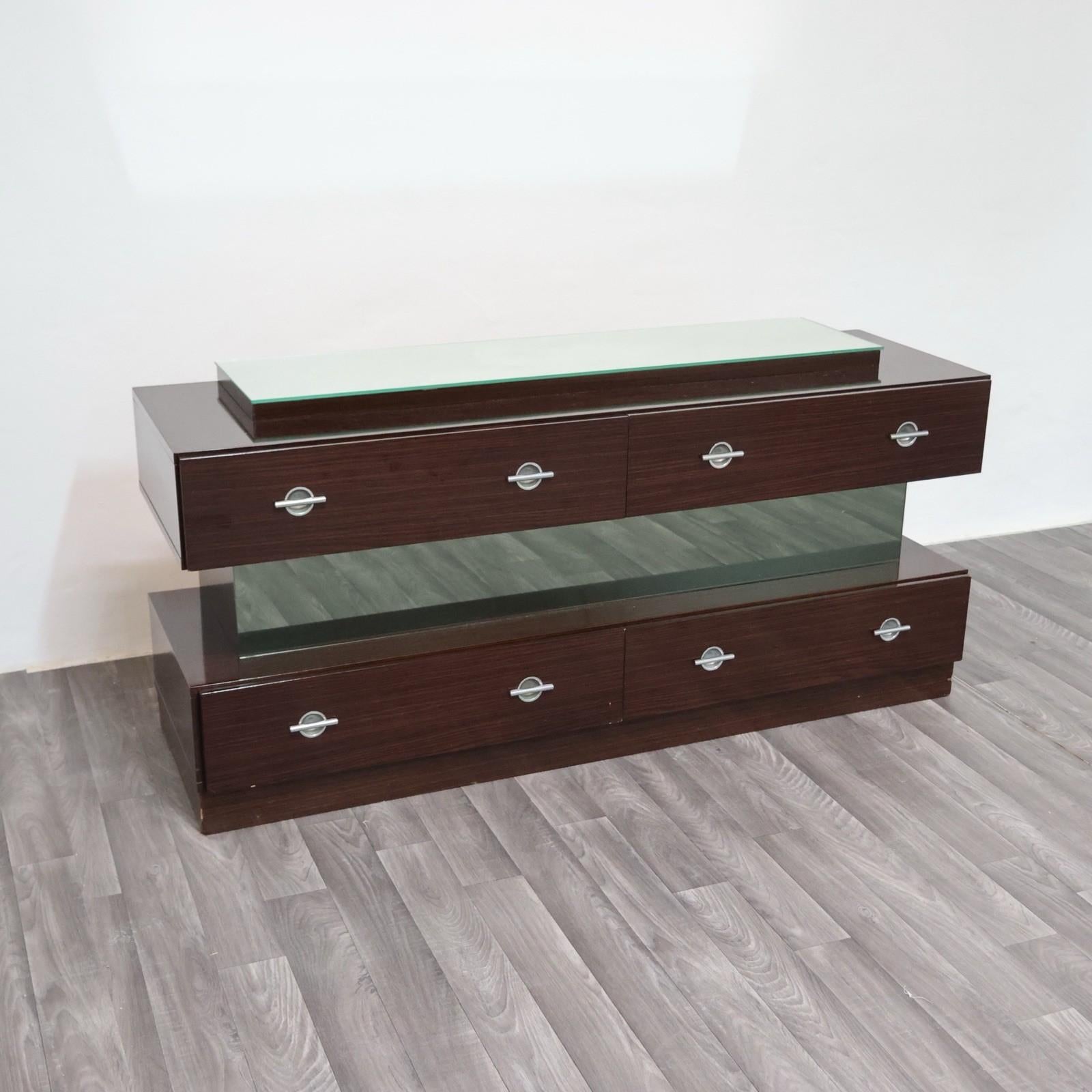 Comò Cassettiera In Ebano Macassar E Specchio Cubic Design Modernariato 1980’s in vendita 7