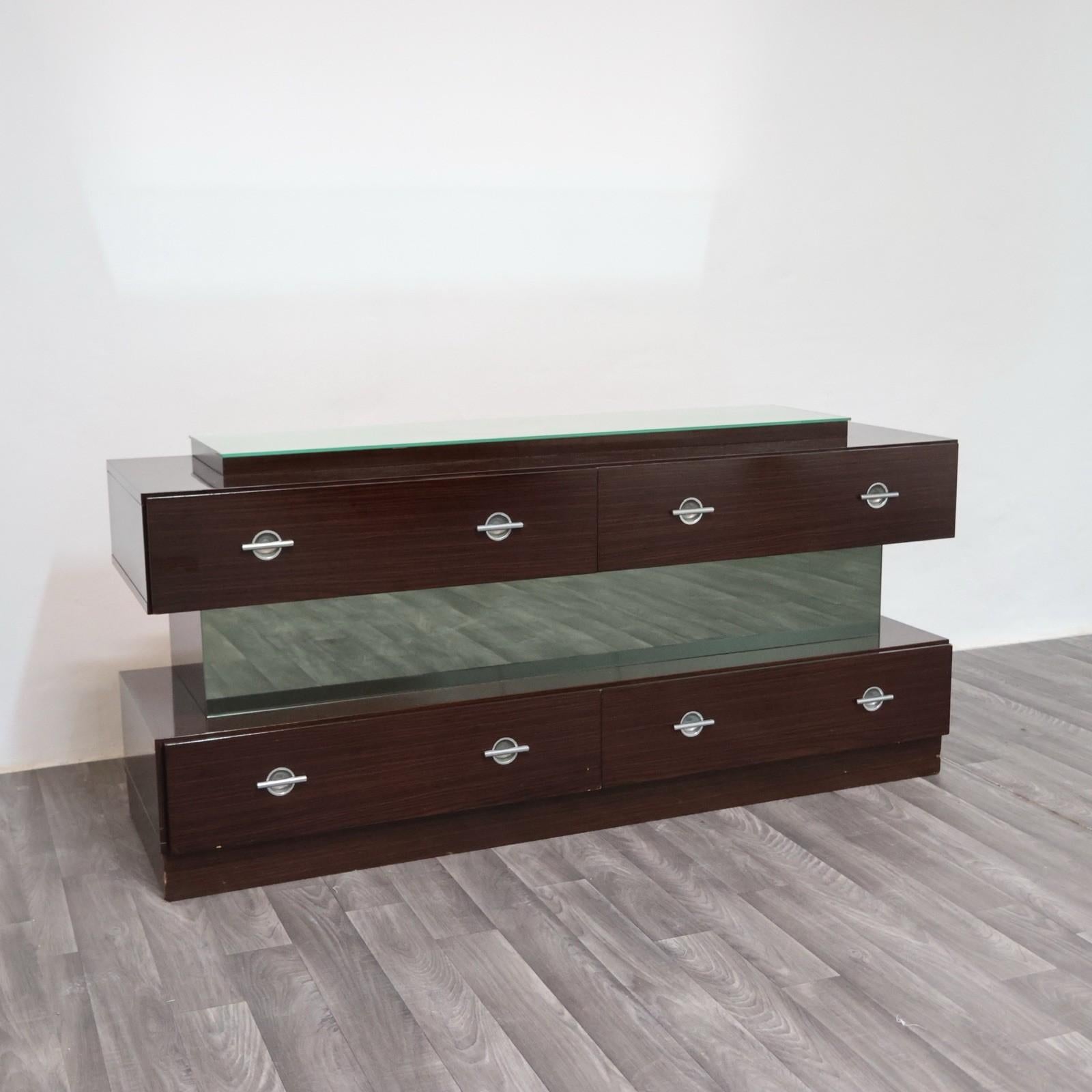 Comò Cassettiera In Ebano Macassar E Specchio Cubic Design Modernariato 1980’s in vendita 8