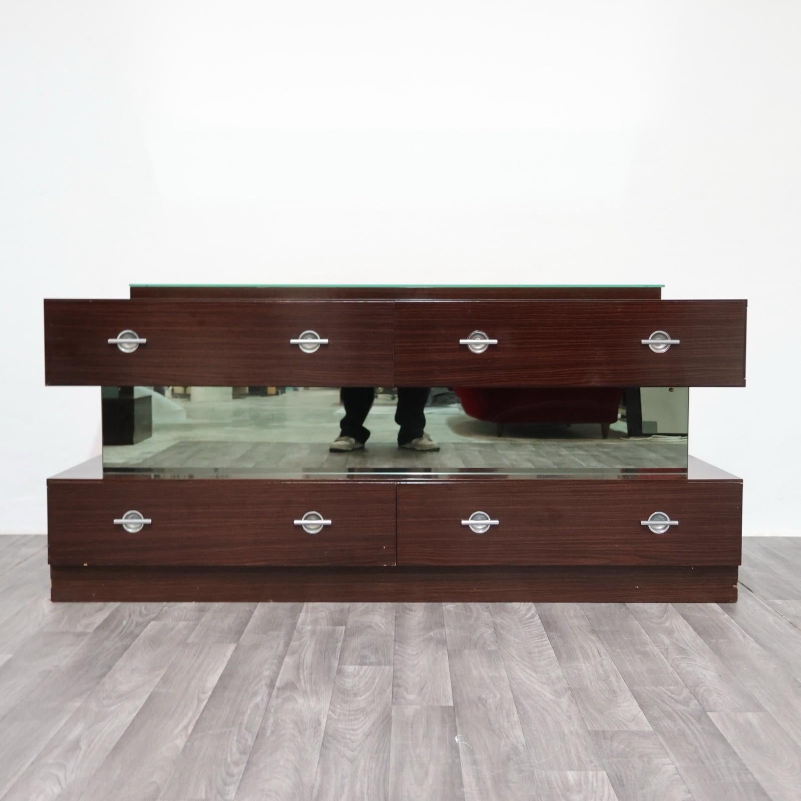 Comò Cassettiera In Ebano Macassar E Specchio Cubic Design Modernariato 1980’s in vendita 9