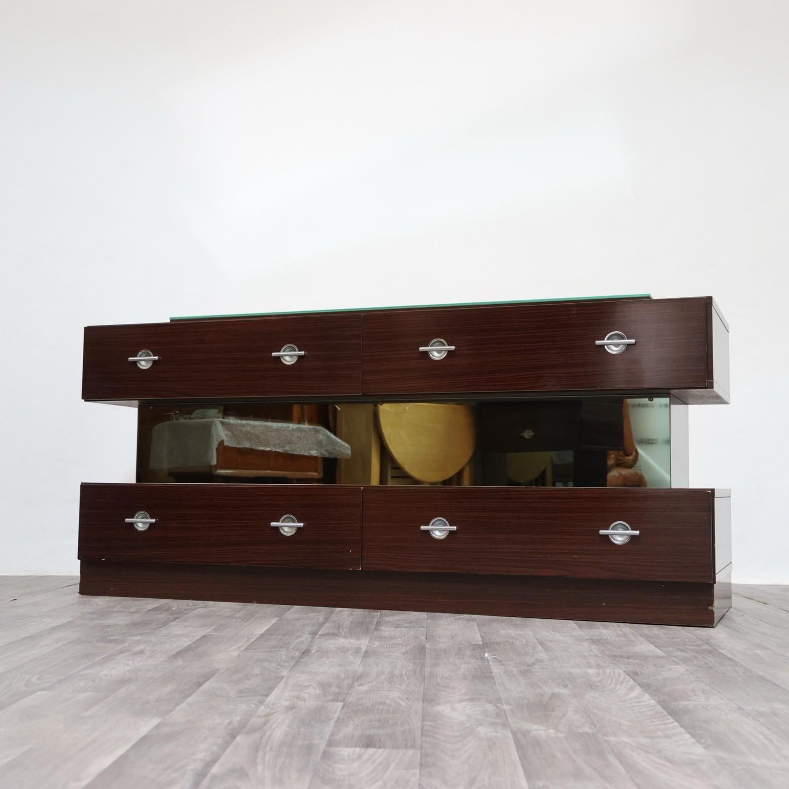 Comò Cassettiera In Ebano Macassar E Specchio Cubic Design Modernariato 1980’s in vendita 10