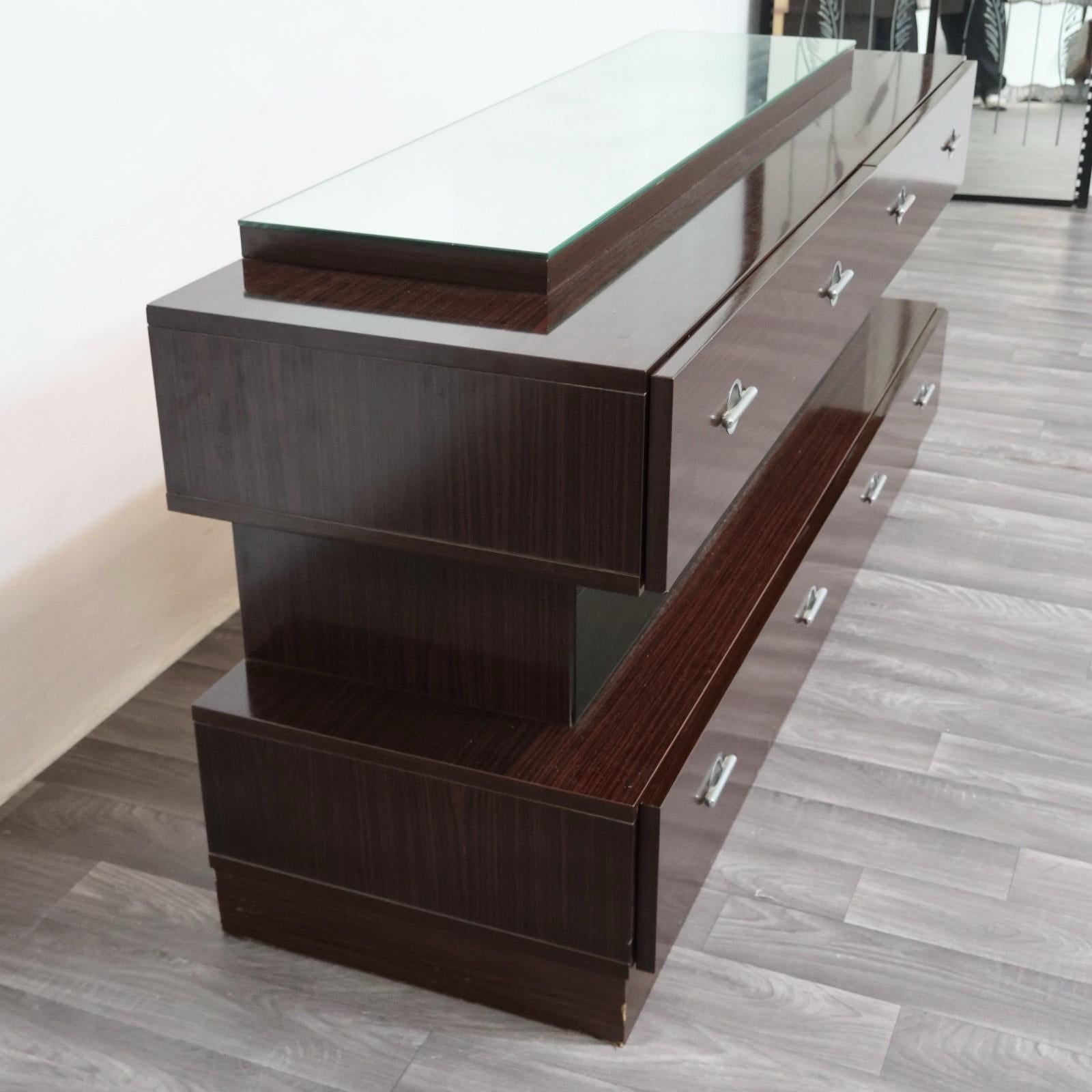 Comò Cassettiera In Ebano Macassar E Specchio Cubic Design Modernariato 1980’s in vendita 13