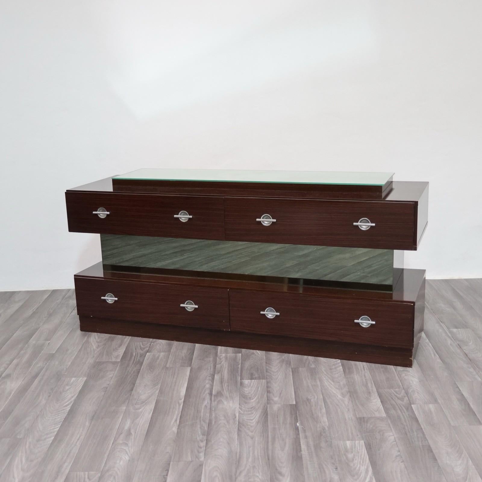 Italiano Comò Cassettiera In Ebano Macassar E Specchio Cubic Design Modernariato 1980’s in vendita