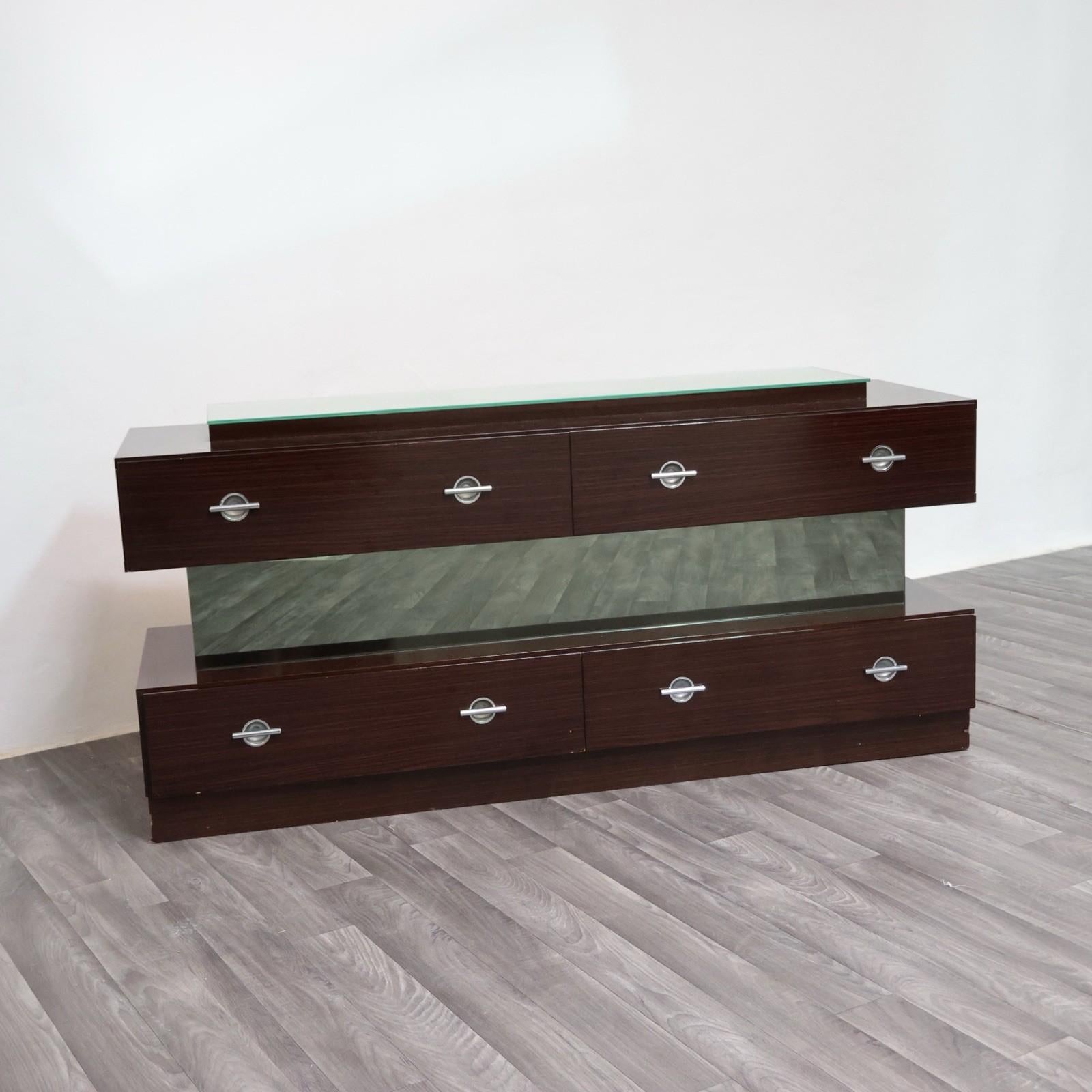 Comò Cassettiera In Ebano Macassar E Specchio Cubic Design Modernariato 1980’s In condizioni buone in vendita a Taranto, IT