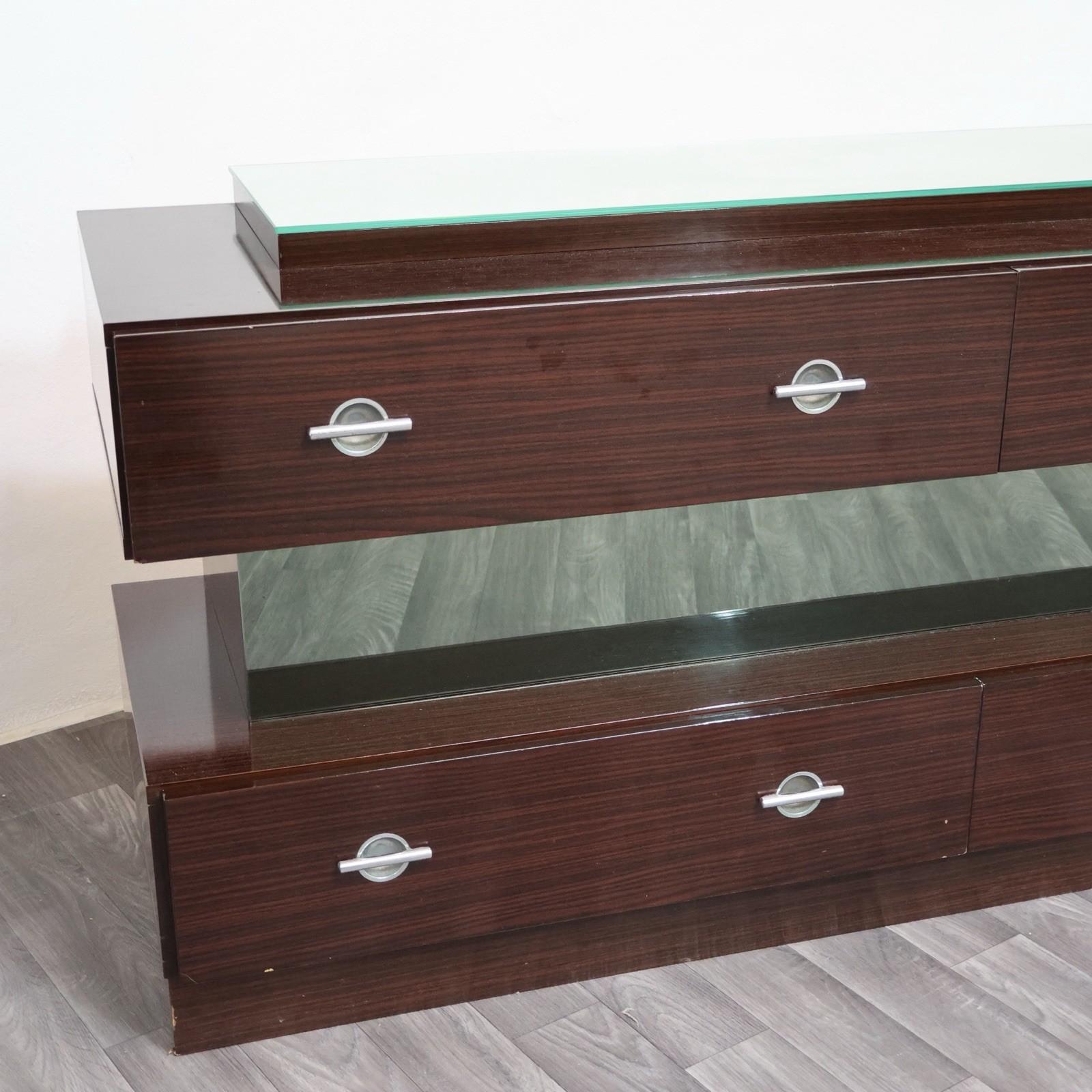 Comò Cassettiera In Ebano Macassar E Specchio Cubic Design Modernariato 1980’s in vendita 1