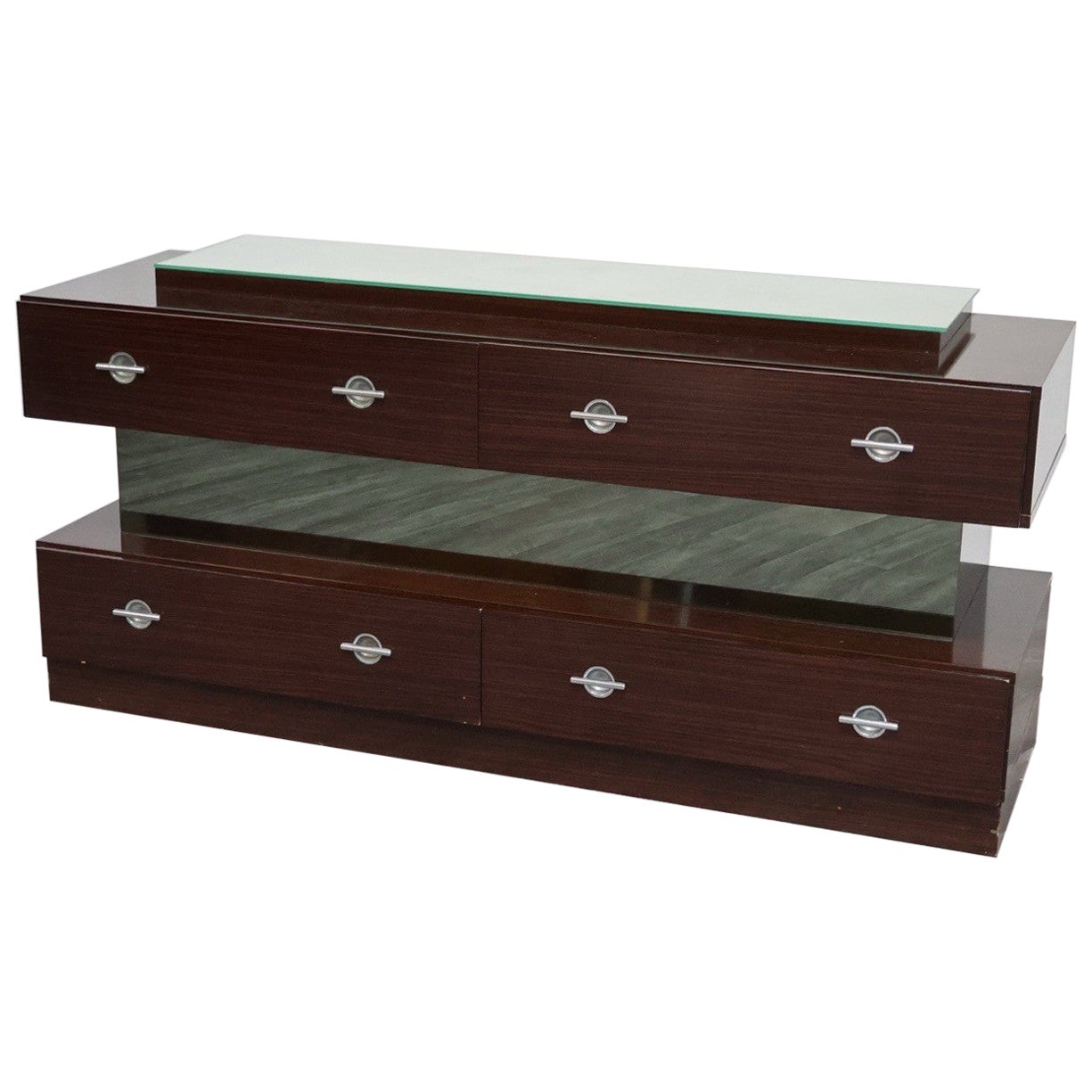 Comò Cassettiera In Ebano Macassar E Specchio Cubic Design Modernariato 1980’s in vendita