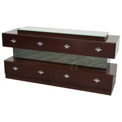 Comò Cassettiera In Ebano Macassar E Specchio Cubic Design Modernariato 1980’s