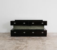 Chest of drawers In wood veneer glass Cubic Design Modernism 1980's