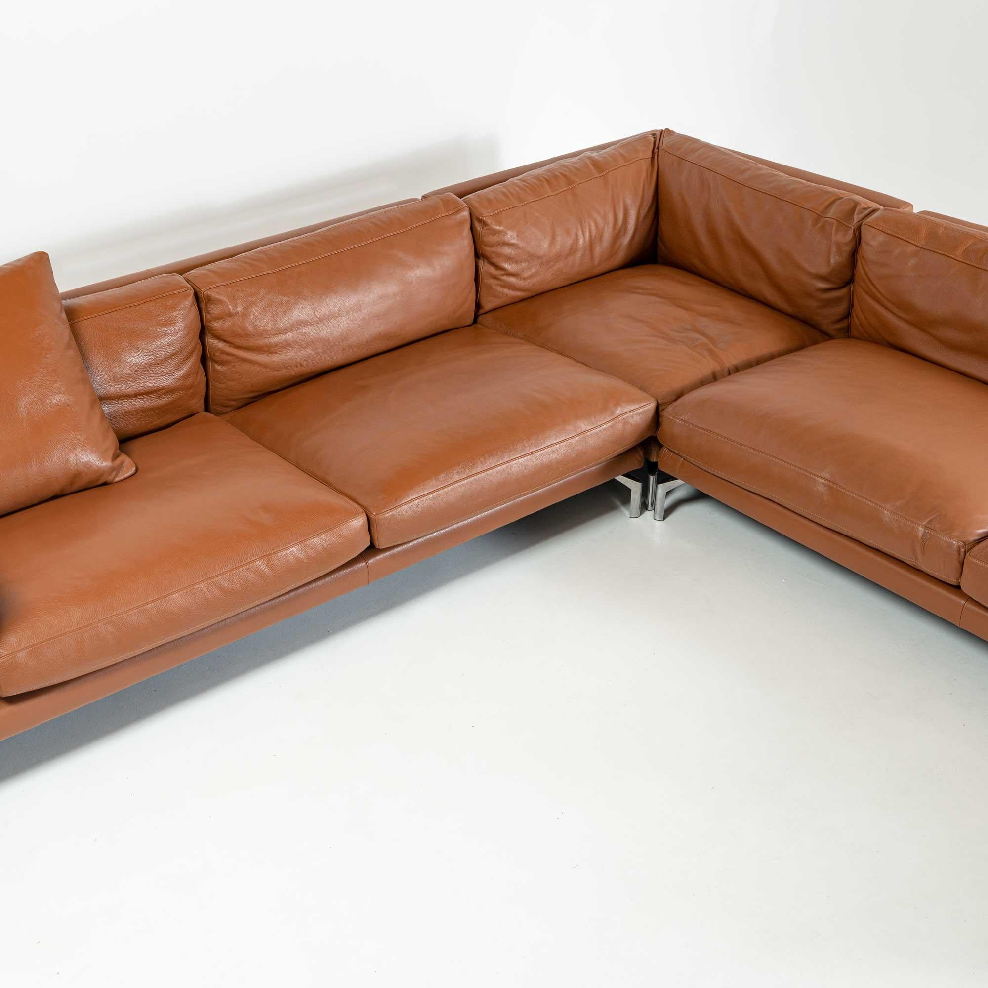 Contemporary Como Corner Sectional Sofa, Designed by Giorgio Soressi for DWR, Canyon Leather