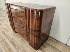 Comò Decò anni '40 in noce con 4 cassetti e maniglie in ottone