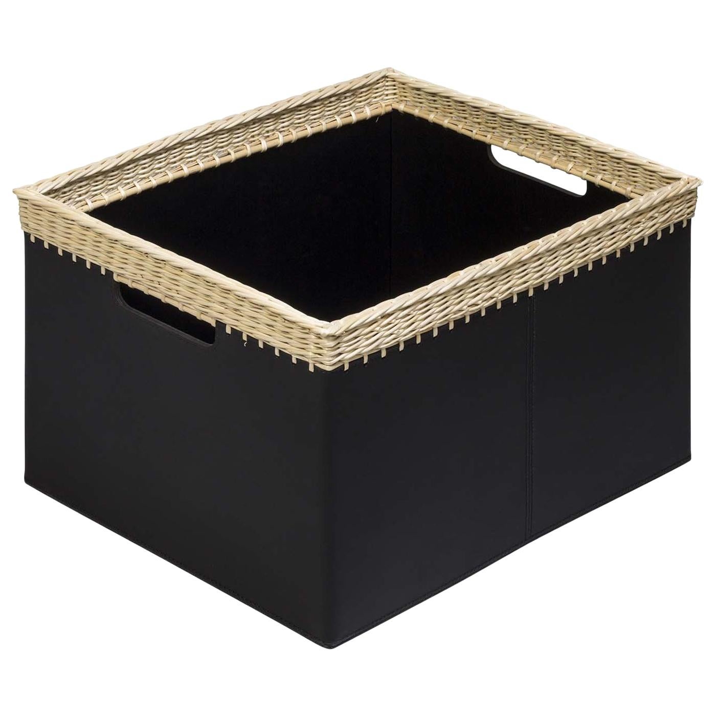 Como Large Rectangular Basket in Black Leather