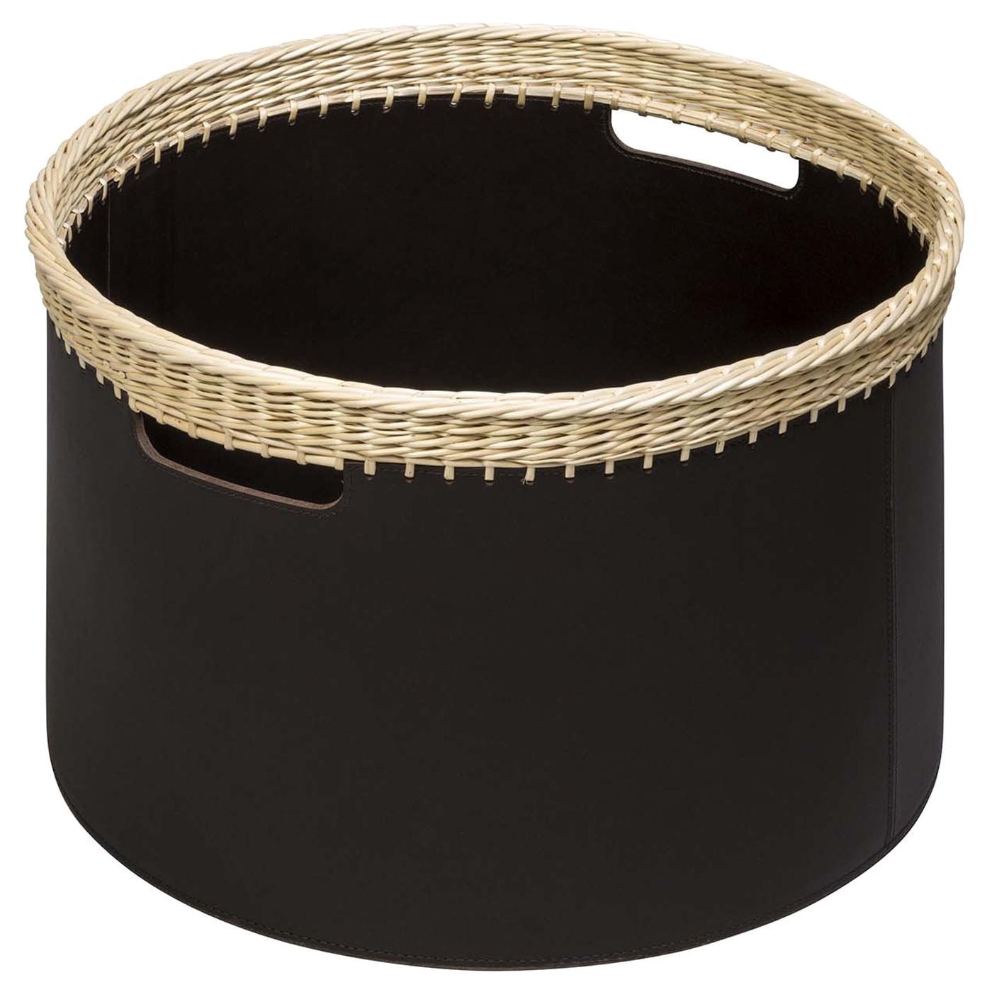 Como - Grand panier rond en cuir noir en vente
