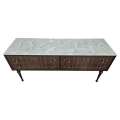 Italian Mid Century dresser with blue worked glass and four drawers, 1960s