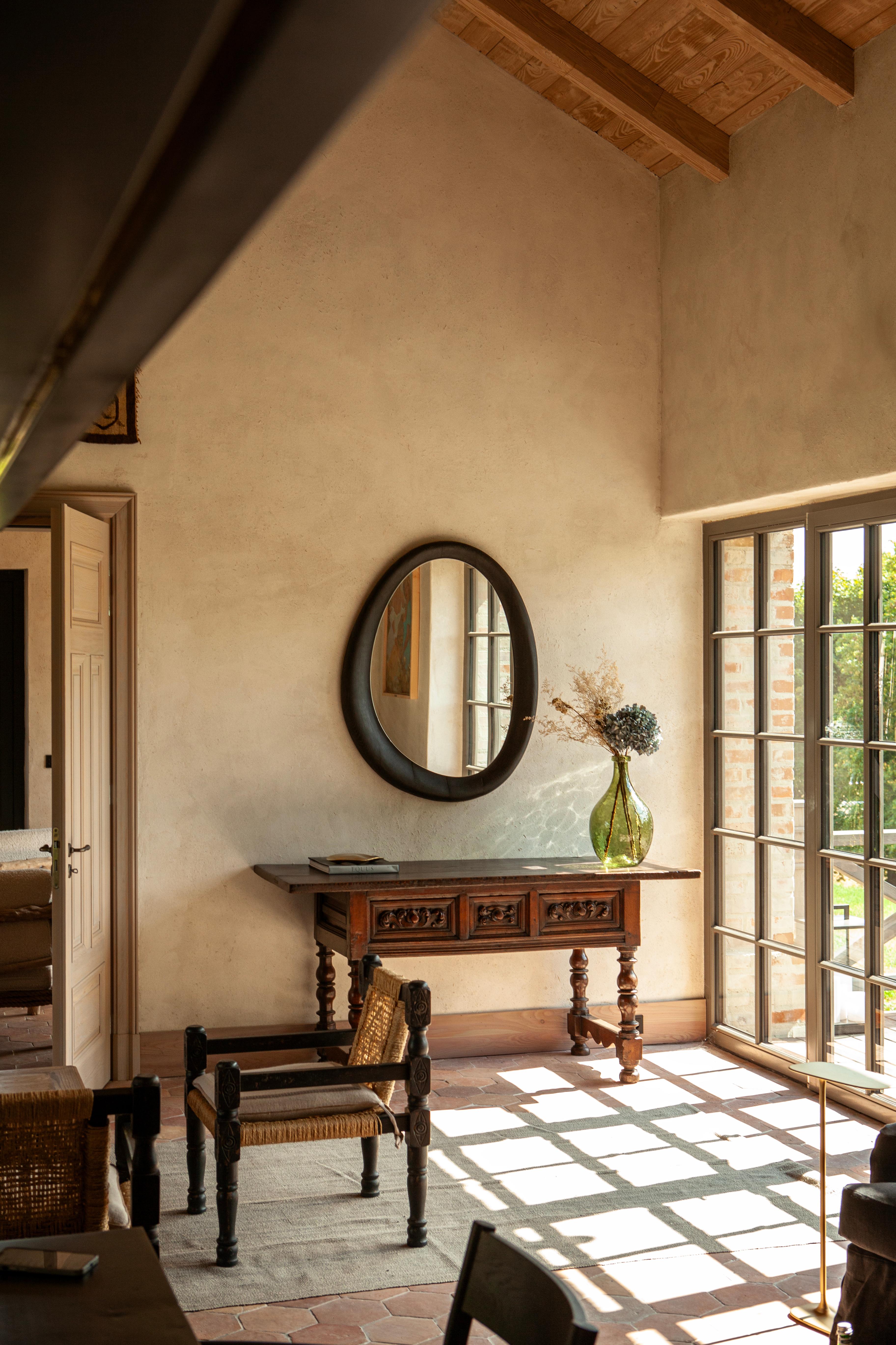 Polish Como Mirror - Black Stained Oak For Sale