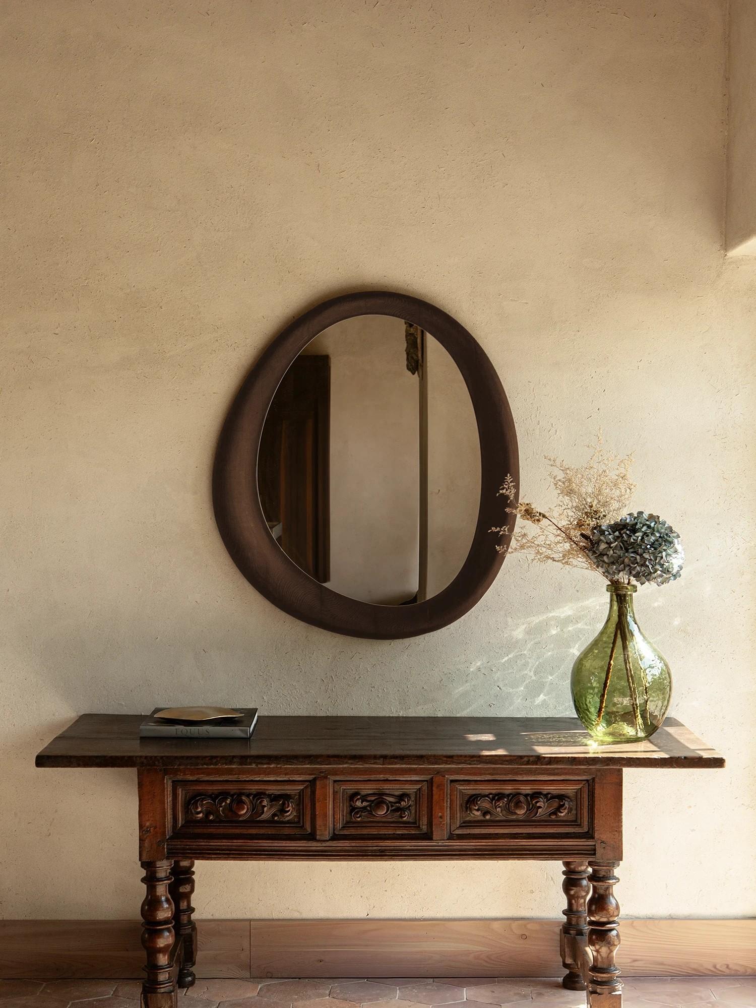 Modern Como Mirror - Brown Stained Oak For Sale