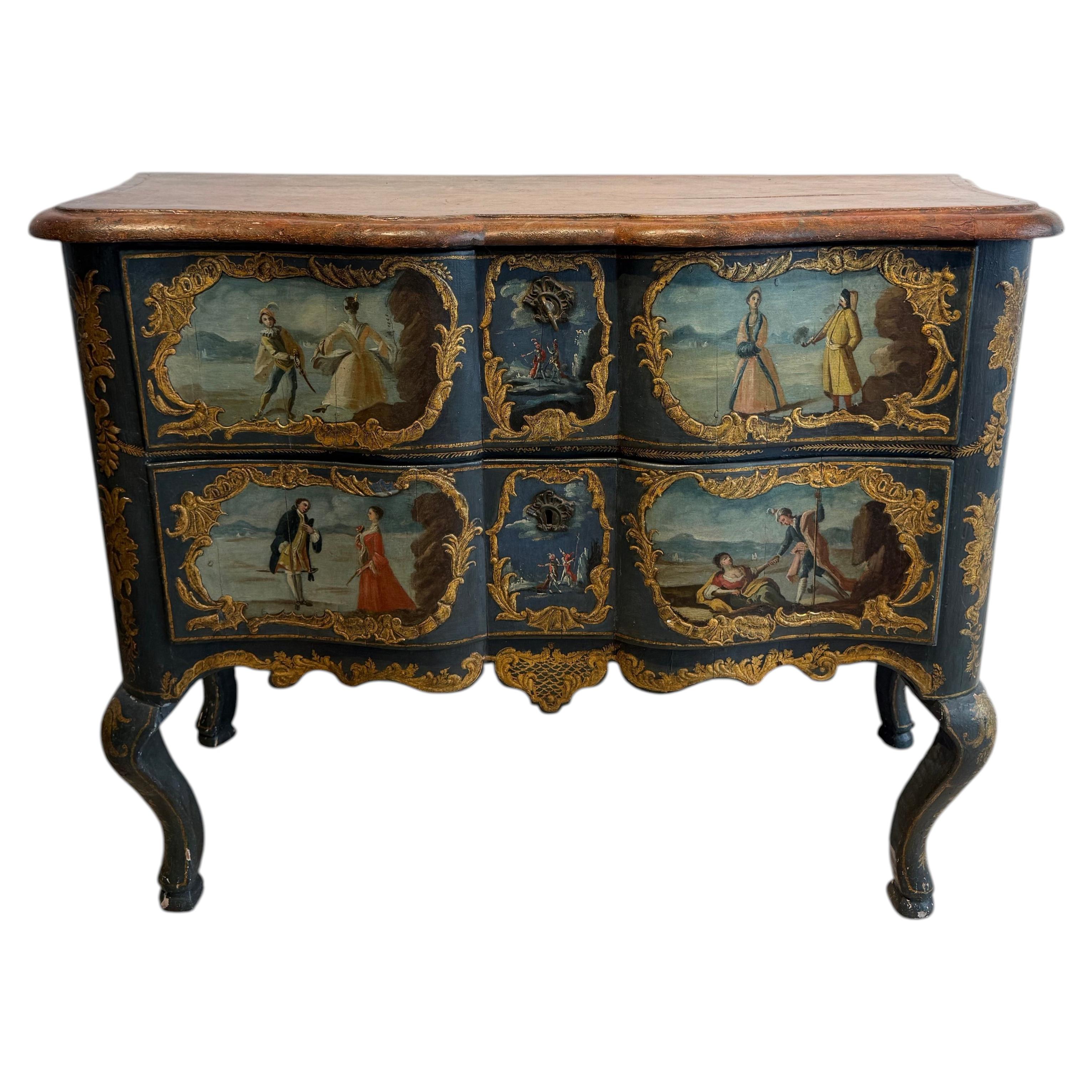 Cómoda con motivos decorativos, lacada y pintada — primera mitad del siglo XVIII. Sicilia en venta