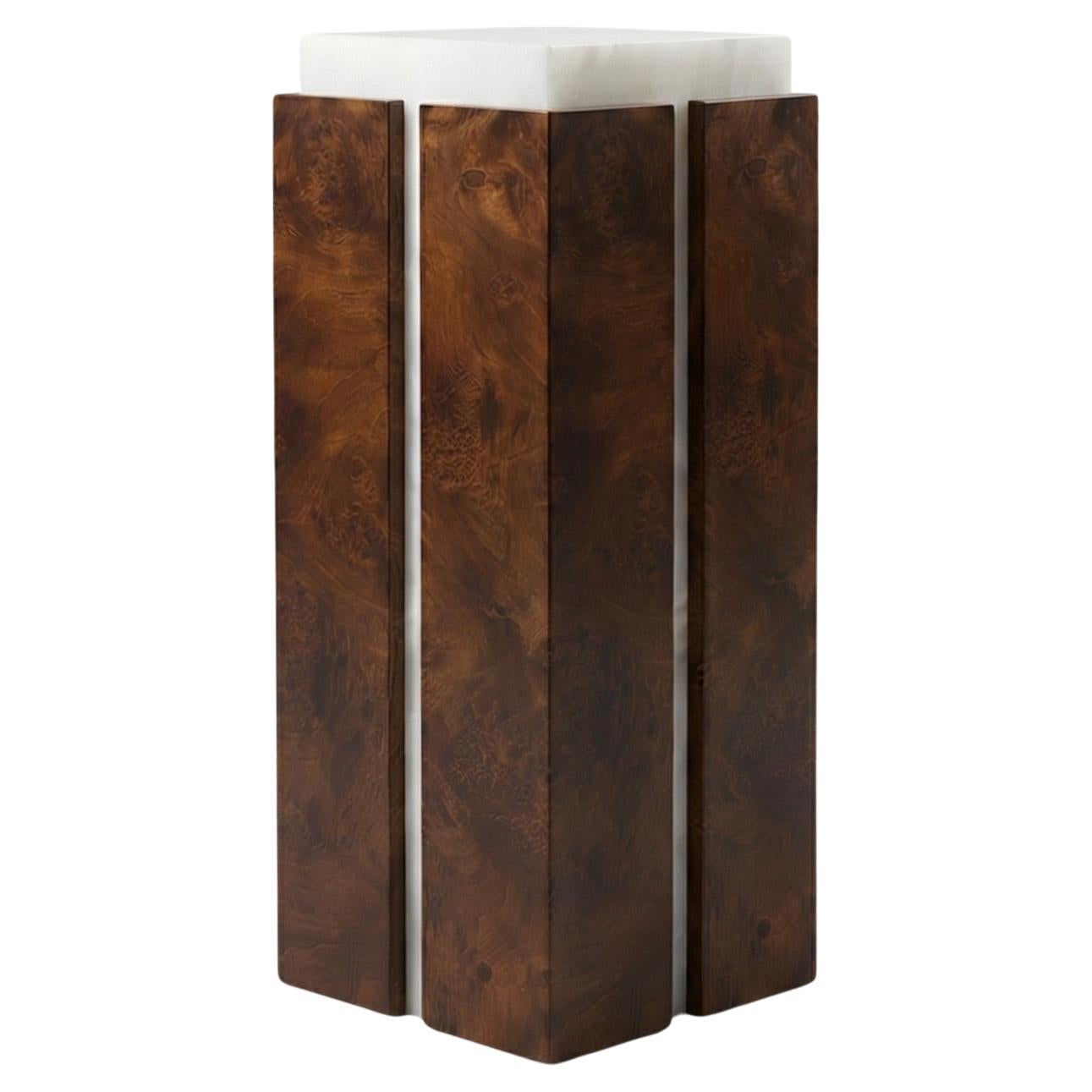 COMO PLINTH - Dark Burl wood and white onyx For Sale