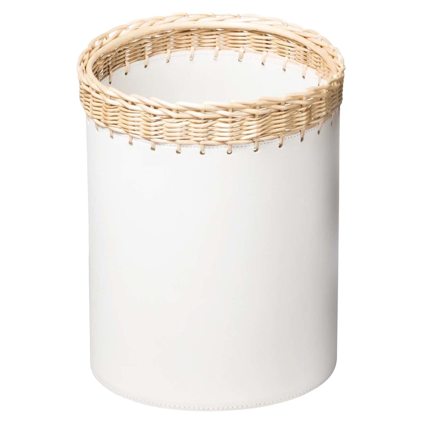 Como Round Bin in White Leather For Sale