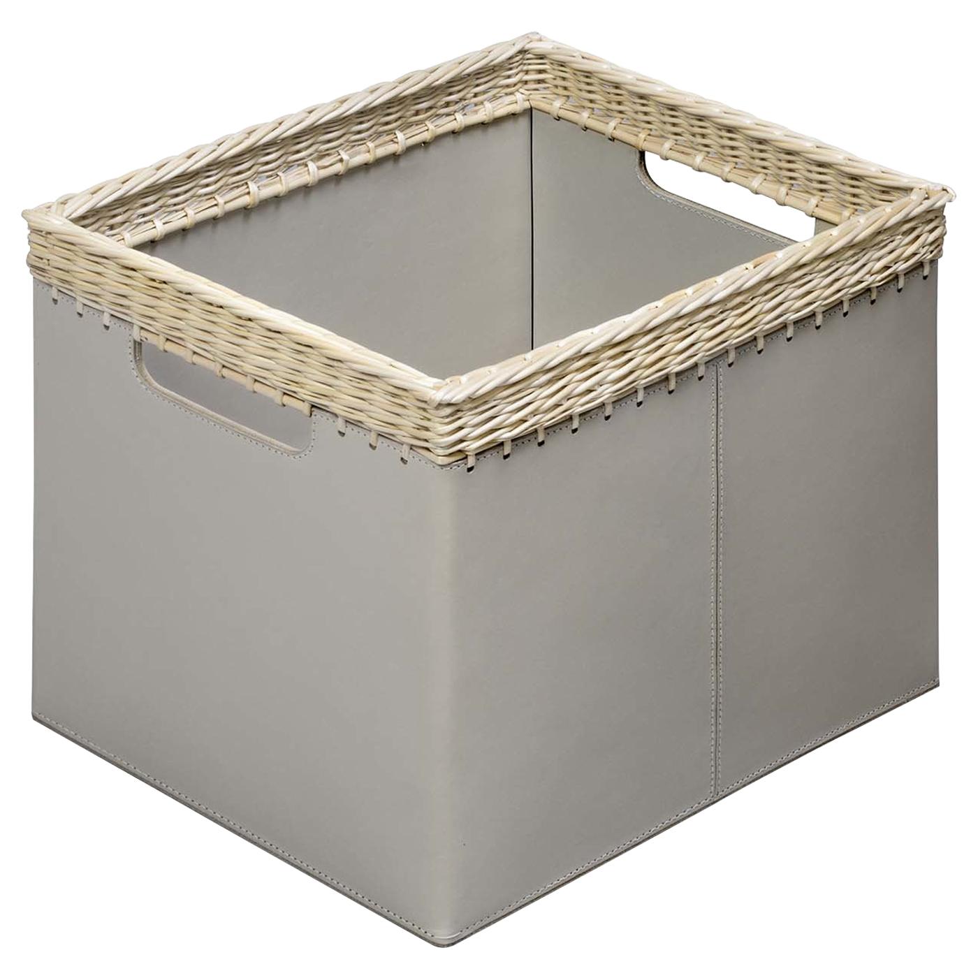 Como Small Square Basket in Ivory Leather For Sale