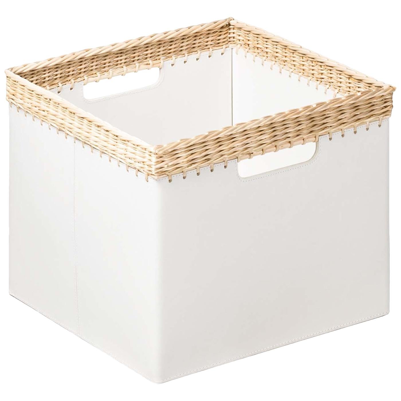 Como Small Square Basket in White Leather For Sale