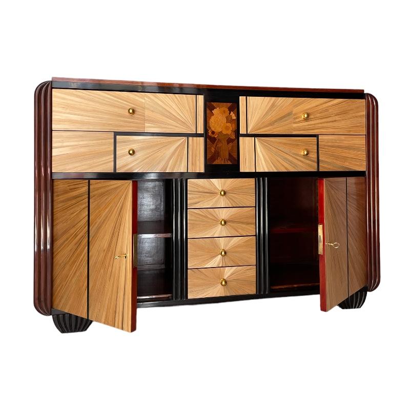 Art Deco Buffet Dresser In Rosewood And Straw Marquetry In Good Condition For Sale In VILLAJOYOSA/LA VILA JOIOSA, ES