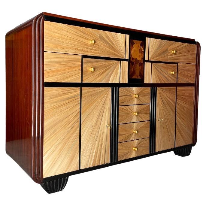 Art Deco Buffet Dresser In Rosewood And Straw Marquetry