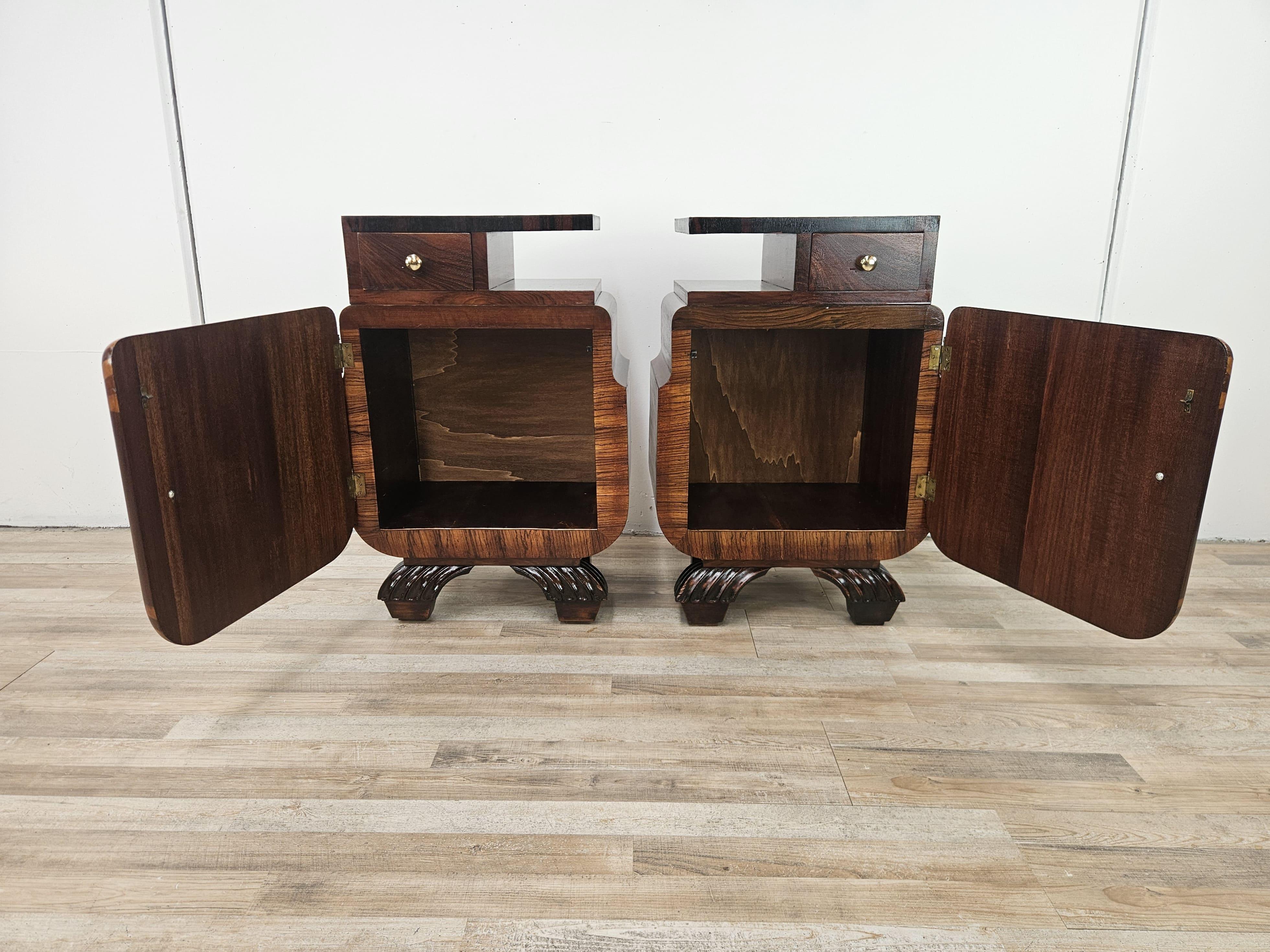 Tables de chevet Art déco des années 1940 en acajou et érable rosé en vente 8