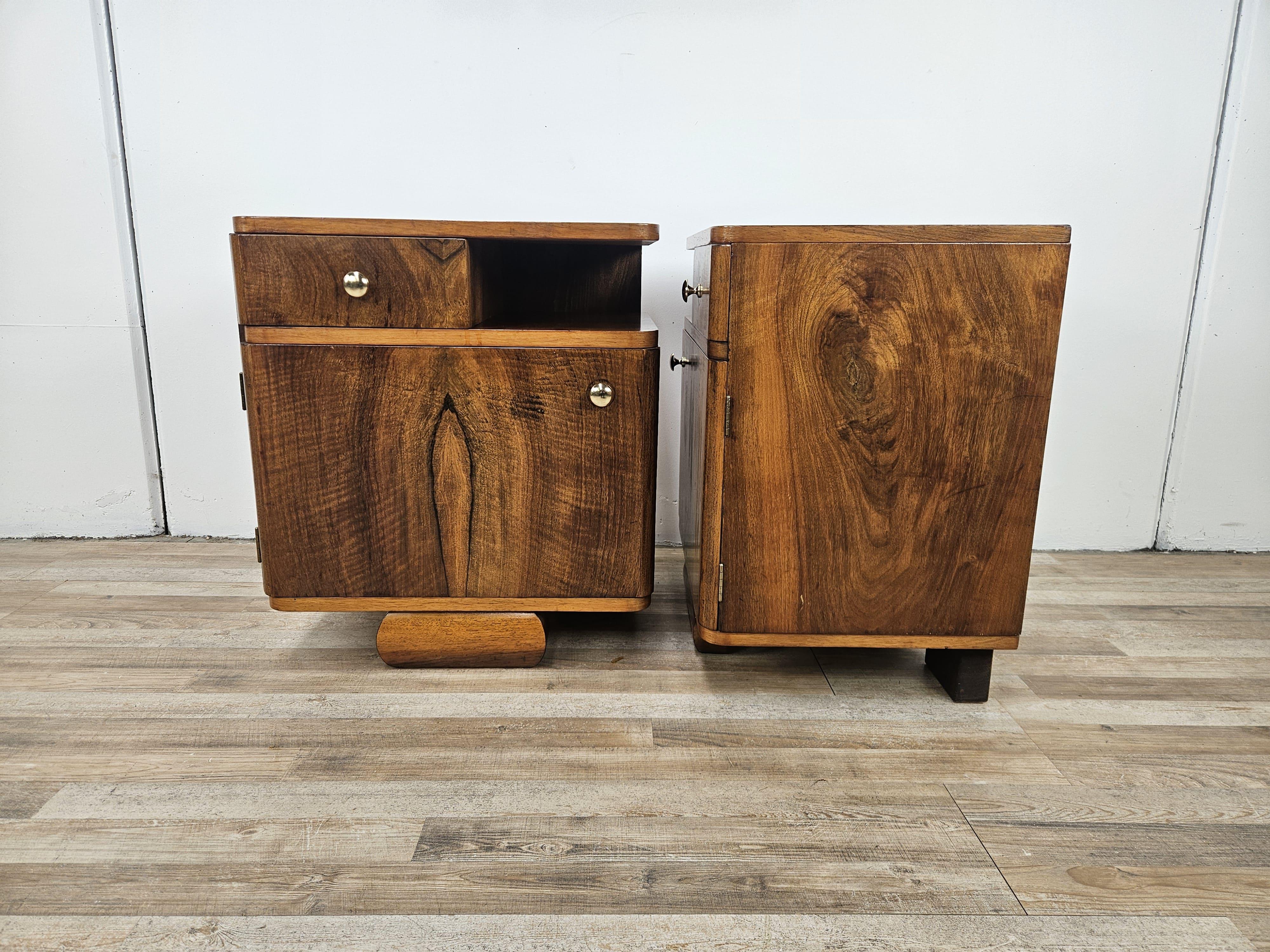 Italian Comodini Art Decò in noce e ottone, 1940 en vente