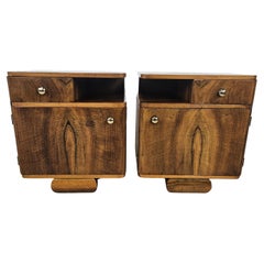 Comodini Art Decò in noce e ottone, 1940