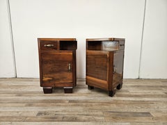 Art Deco bedside tables in walnut and brass